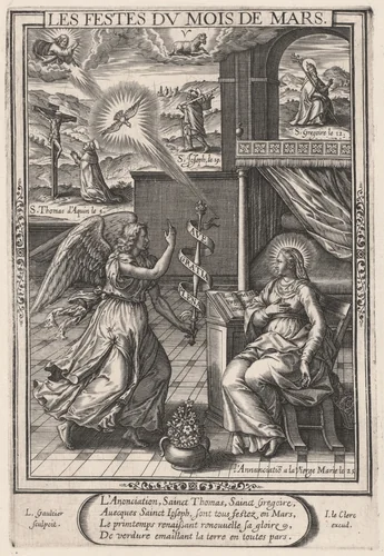 Les Festes du mois de Mars (March: The Annunciation) by Léonard Gaultier; Jean Leclerc, print, 1603