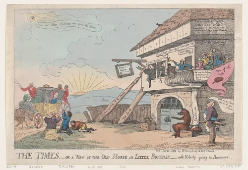 The Times - Or A View Of The Old House In Little Brittain - With Nobody Going To Hannover by Thomas Rowlandson, print, 1784