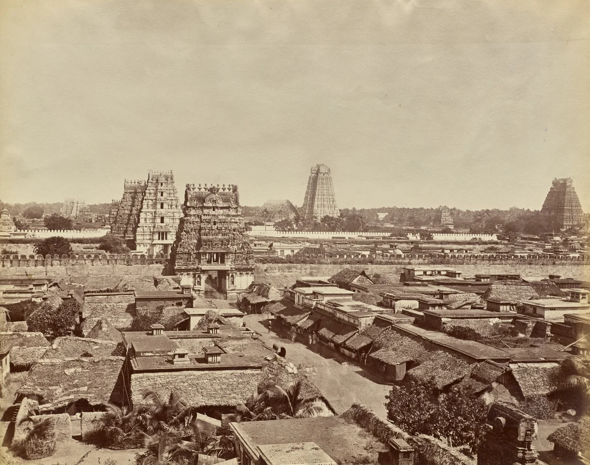 View from the Top of the Rock, looking over the native Town, Trichinopoly, India by Nicholas & Co., photograph, 1878
