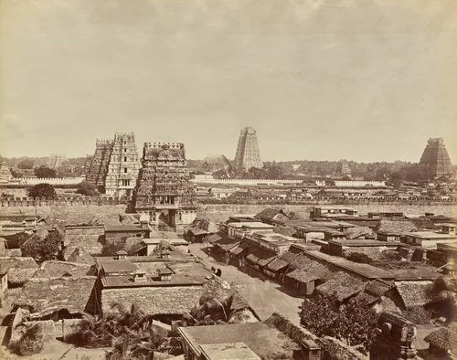 View from the Top of the Rock, looking over the native Town, Trichinopoly, India by Nicholas & Co., photograph, 1878