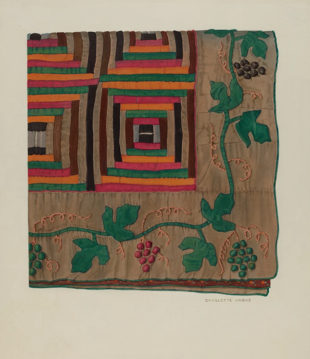 Log Cabin Quilt by Charlotte Angus, index of american design, 1935-1942