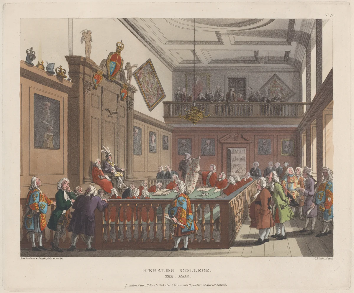 Herald's College, The Hall by Thomas Rowlandson, print, 1808