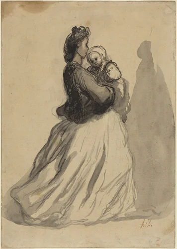 Mother and Baby by Honoré Daumier, drawing, 1808-1879