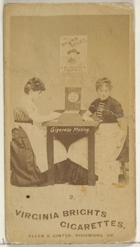 Card 2, from the series, Cigarette Making Girls (N46) for Virginia Brights Cigarettes by Allen & Ginter, photograph, 1888