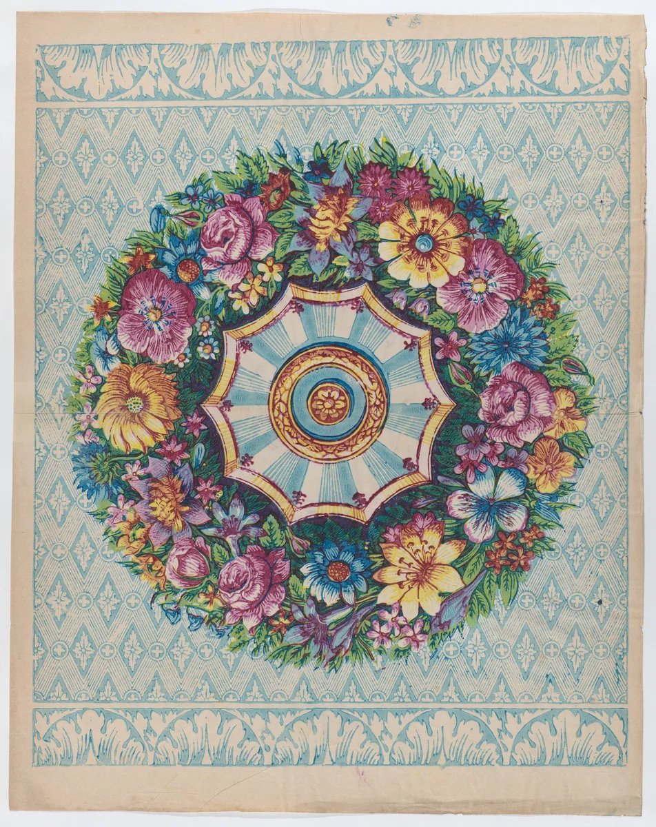 Sheet with a large floral wreath by anonymous, print, 1775-1875