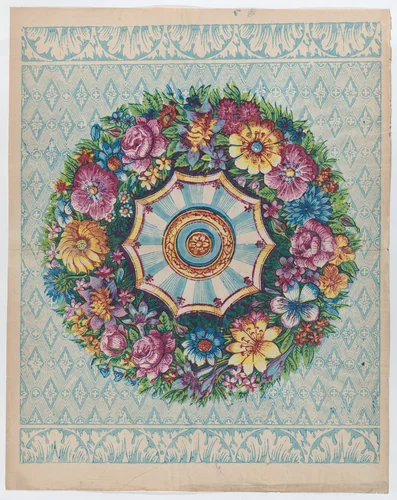 Sheet with a large floral wreath by anonymous, print, 1775-1875