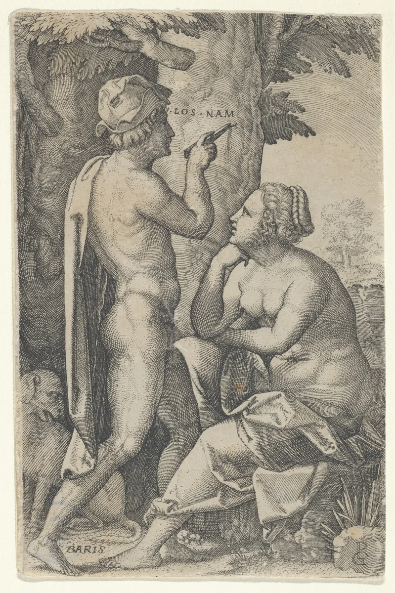 Paris and Oenone, from "The Greek Heroines" by Georg Pencz, print, 1539