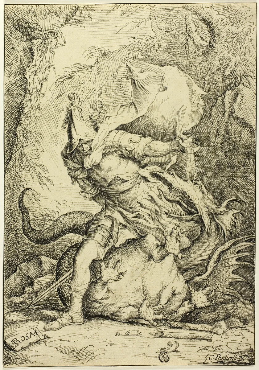 Saint George and the Dragon by Giovanni Ponticelli, drawing, 1855-1877