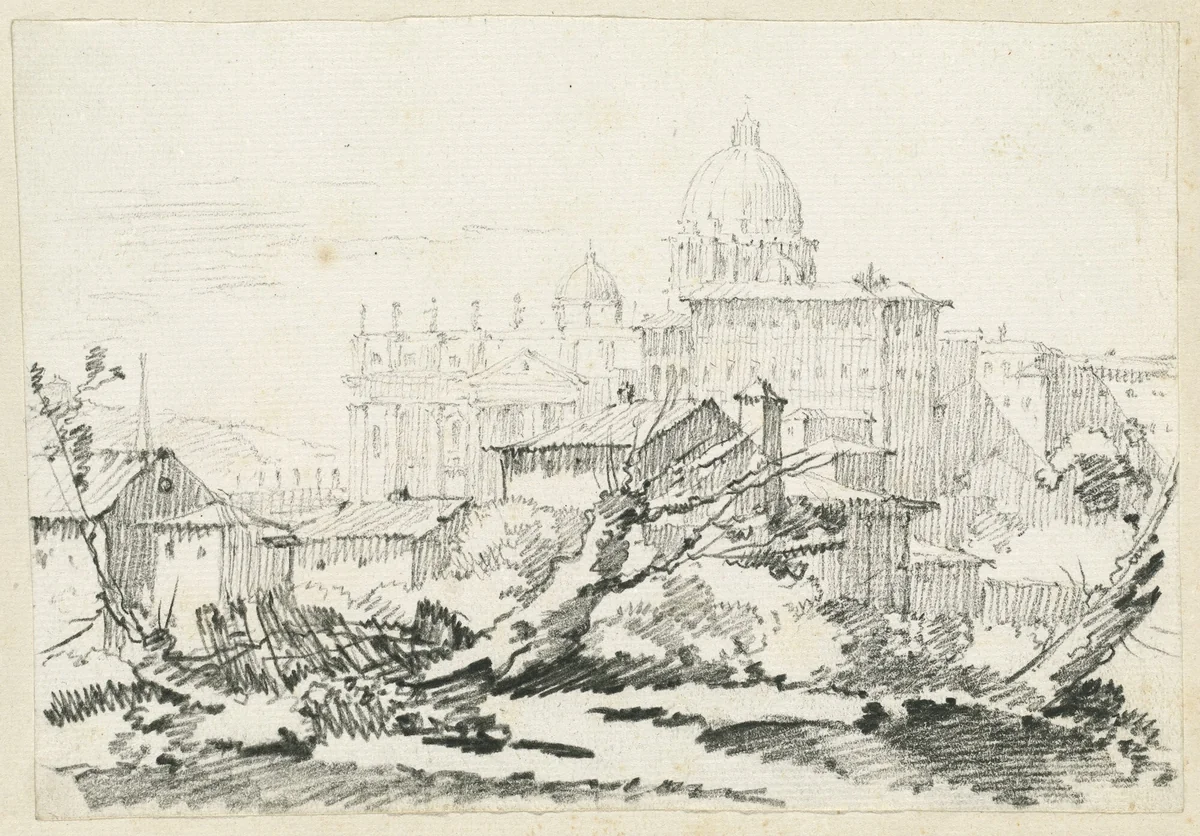 Saint Peter's Basilica and the Papal Palace by Joseph-Marie Vien, drawing, 1746-1749