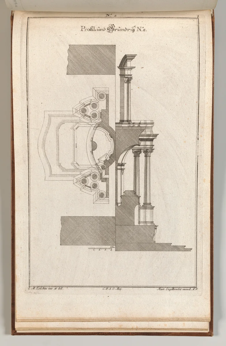 Floorplan and Side View of an Altar, Plate b (2) from 'Unterschiedliche Neu Inventierte Altäre mit darzu gehörigen Profillen u. Grundrißen.' by Johann Michael Leüchte, book, 1745-1755
