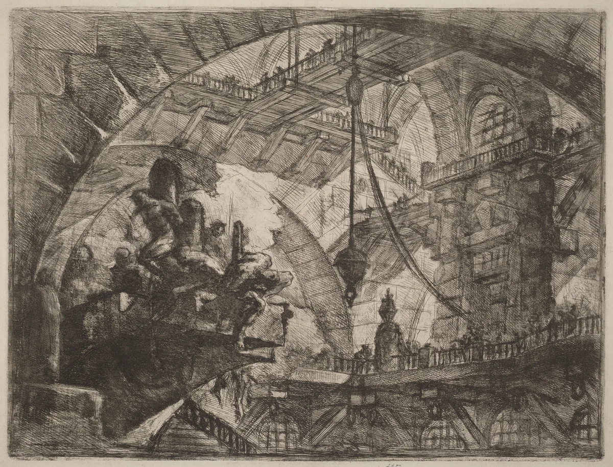 Prisoners on a Projecting Platform by Giovanni Battista Piranesi, print, 1750-1758