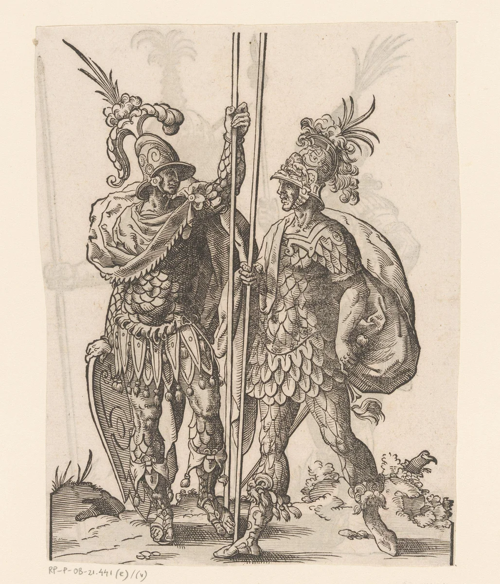 Twee soldaten in Griekse dracht by Jost Amman, print, 1584