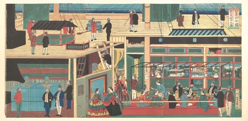 Interior of an American Steamship by Utagawa Yoshikazu, print, 1861