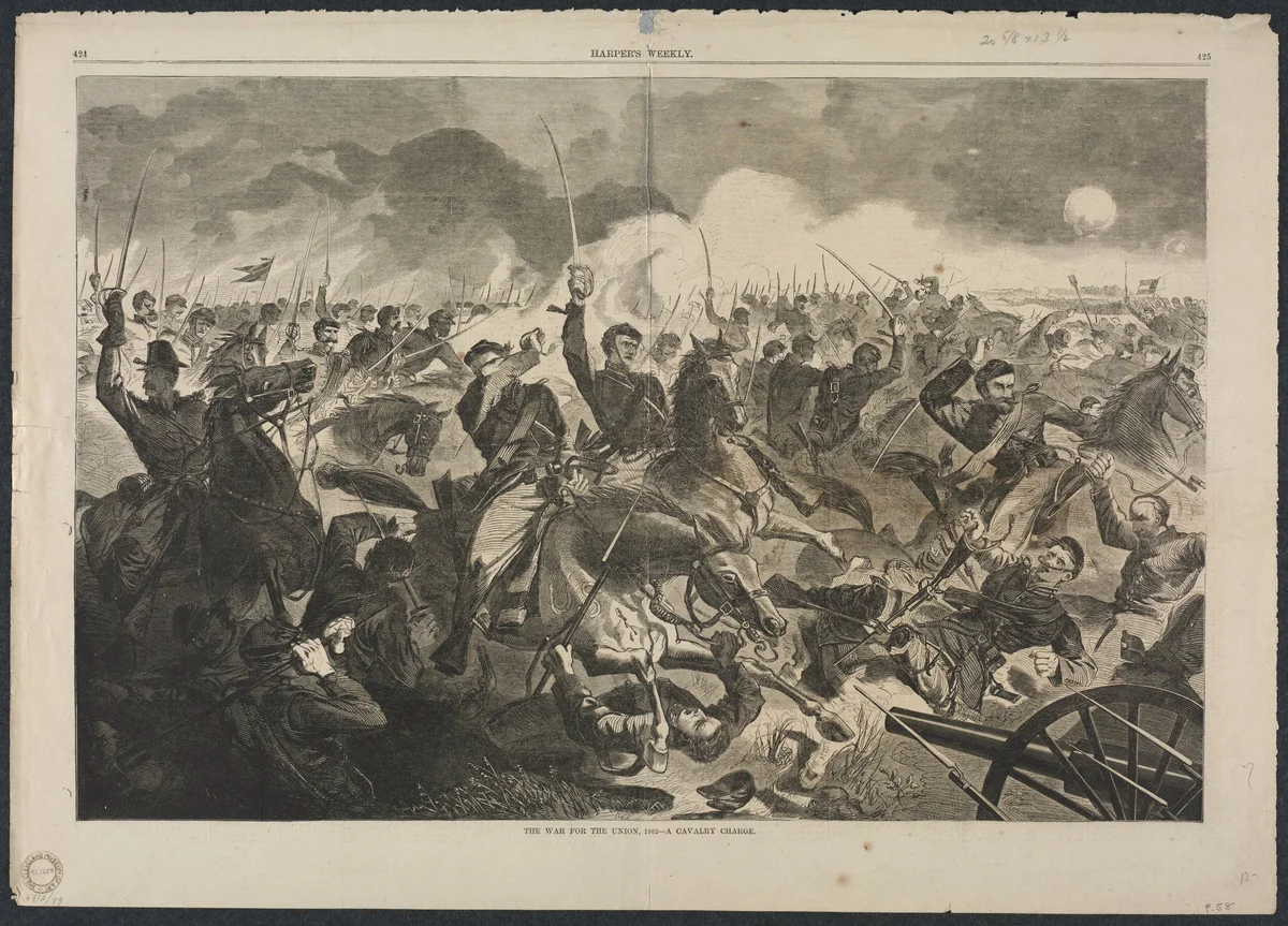 The War for the Union, 1862 - A Cavalry Charge by Winslow Homer, print, 1862