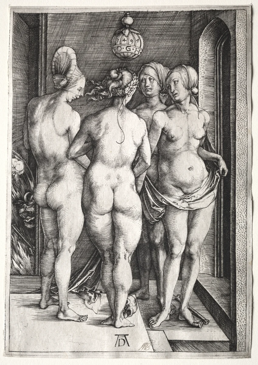 The Four Witches (Four Naked Women) by Albrecht Dürer, print, 1497