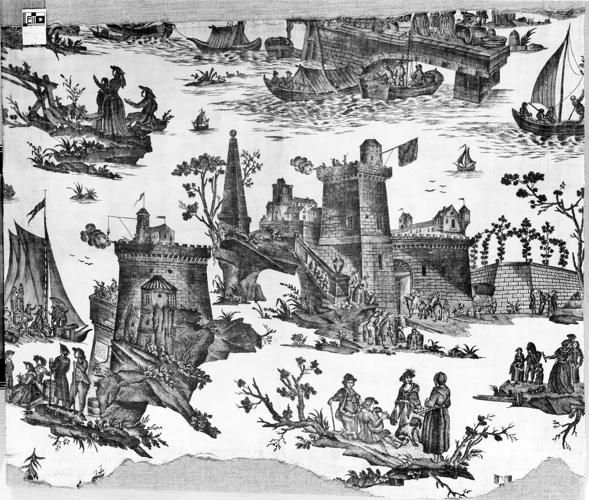 La Motte-Piquet Sauve un Convoi (Motte-Piquet Saves a Convoy) (Furnishing Fabric) by Pierre Ozanne, textile, 1782-1790