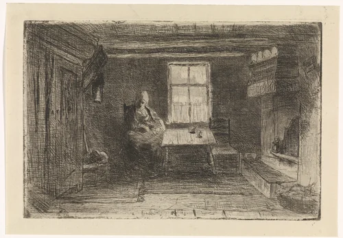 Interieur met moeder en kind by Jozef Israëls, print, 1835-1910