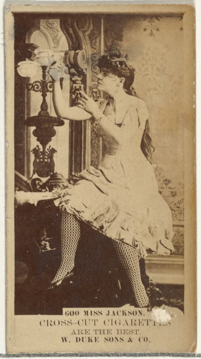 Card Number 600, Miss Jackson, from the Actors and Actresses series (N145-3) issued by Duke Sons & Co. to promote Cross Cut Cigarettes by W. Duke, Sons & Co., photograph, 1880-1889