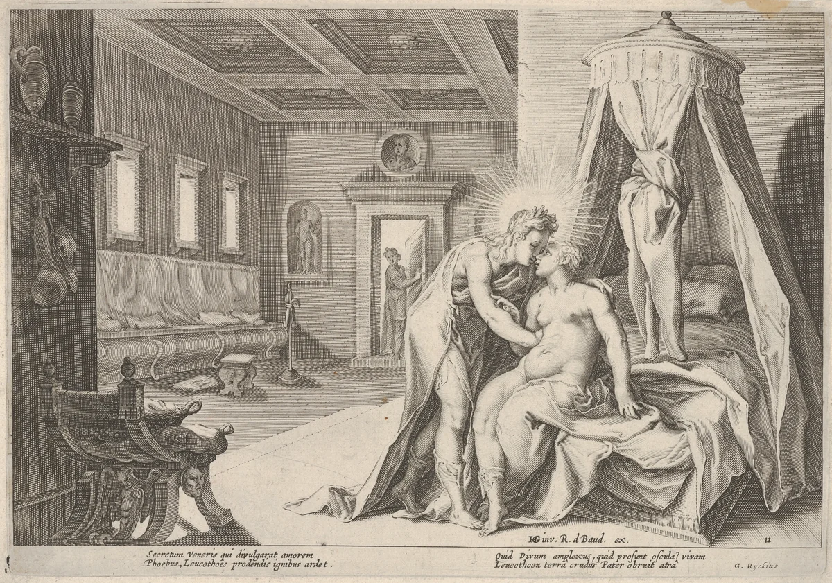 Jupiter and Leucothoe by Robert Willemsz. de Baudous, print, 1565-1750
