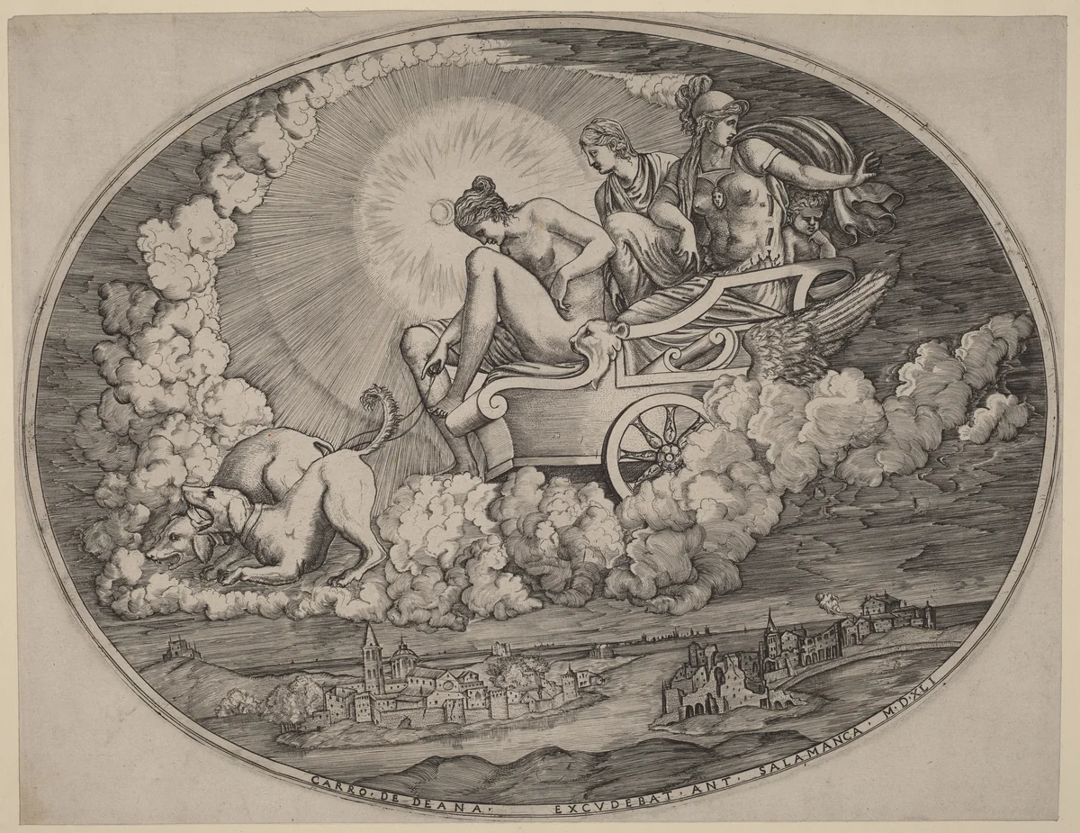 The Chariot of Diana by Agostino dei Musi; Luca Penni, print, 1541