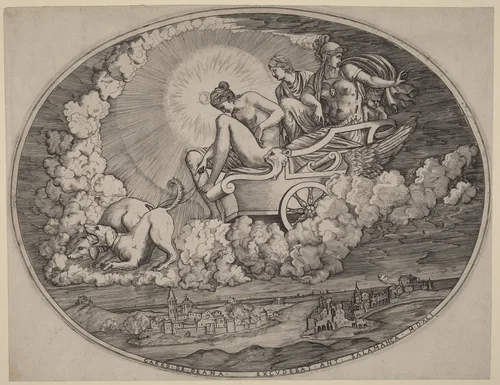 The Chariot of Diana by Agostino dei Musi; Luca Penni, print, 1541