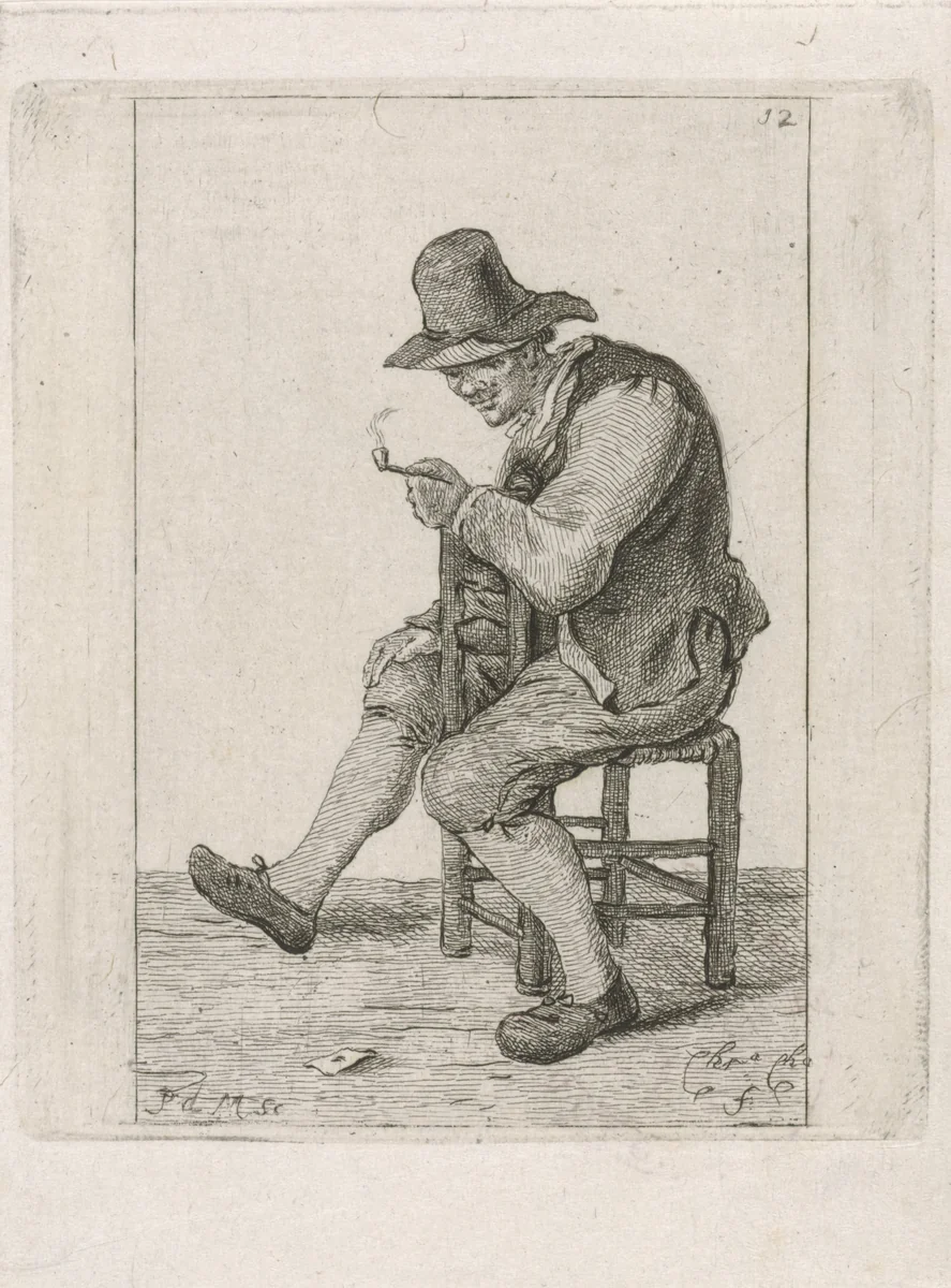 Rokende boer met pijp by Pieter de Mare, print, 1779