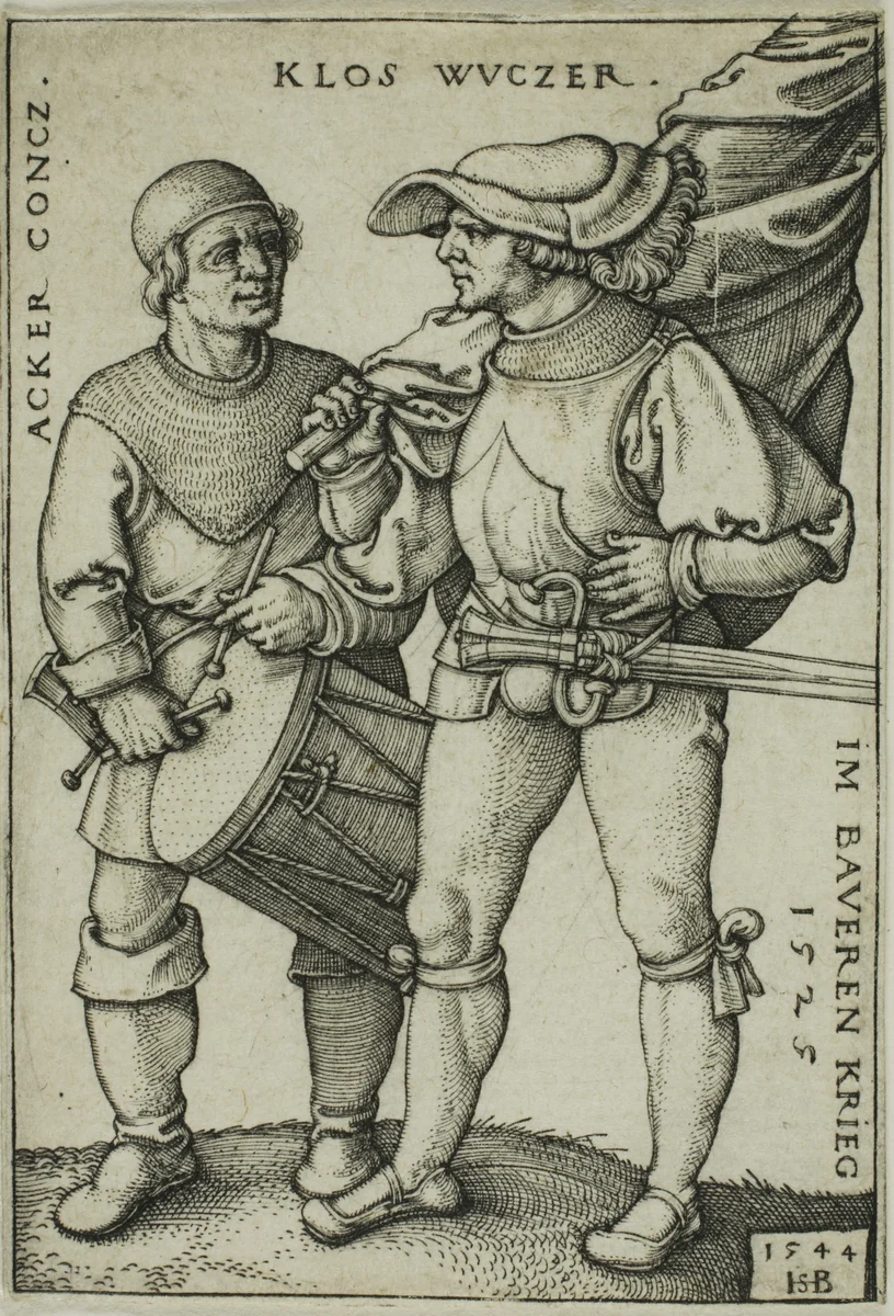 Standard-Bearer and Drummer by Sebald Beham, print, 1544