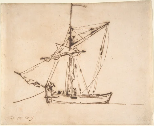 Sketch of a Sailboat by Willem van de Velde II, drawing, 1648-1707