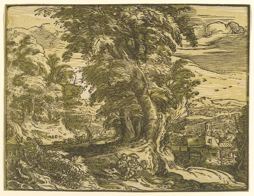 Landscape with Seated Couple by Hendrick Goltzius, print, 1595-1610