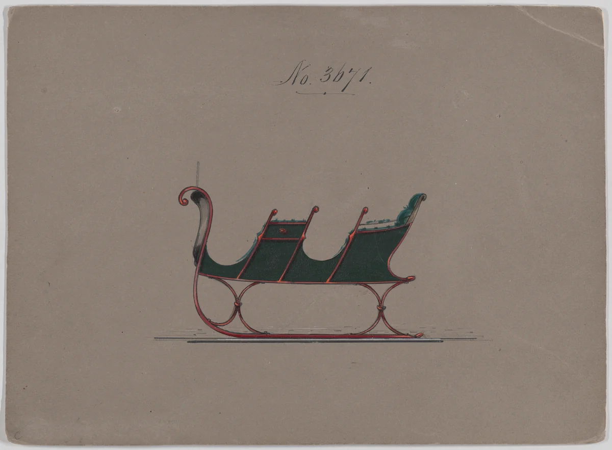 Design for 4 Seat Sleigh, no. 3671 by Brewster & Co., drawing, 1881