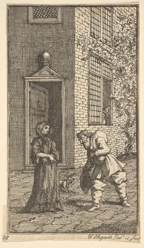 Hudibras Wooing the Widow (Seventeen Small Illustrations for Samuel Butler's Hudibras, no. 13) by William Hogarth, print, 1721-1726