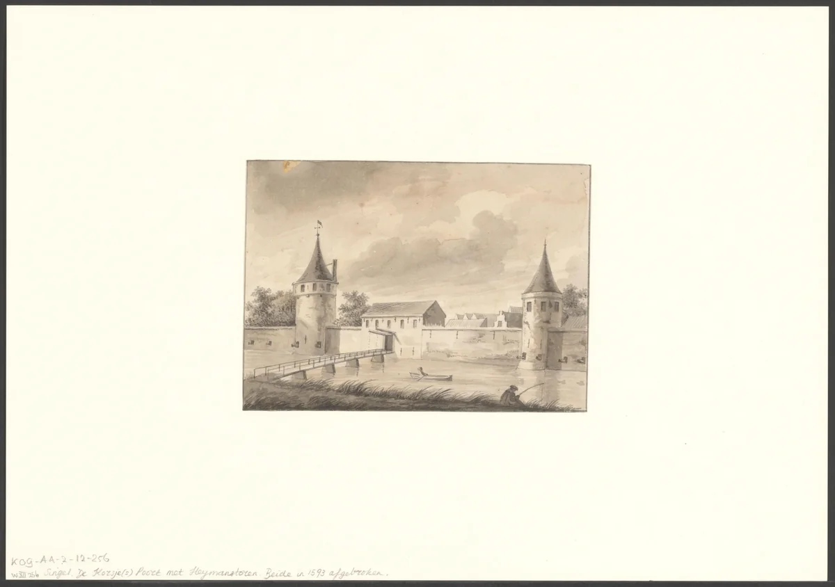 Gezicht op de Korsjespoort bij het Singel by anonymous, drawing, 1700-1799