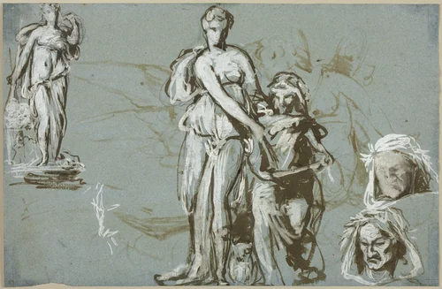 Sheet of Sketches for a Monument to Dante (recto); Cupid and Psyche (verso) by Isidore Pils, drawing, 1798-1823