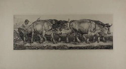 Plowing Oxen by Pieter Dupont, print, 1890-1911