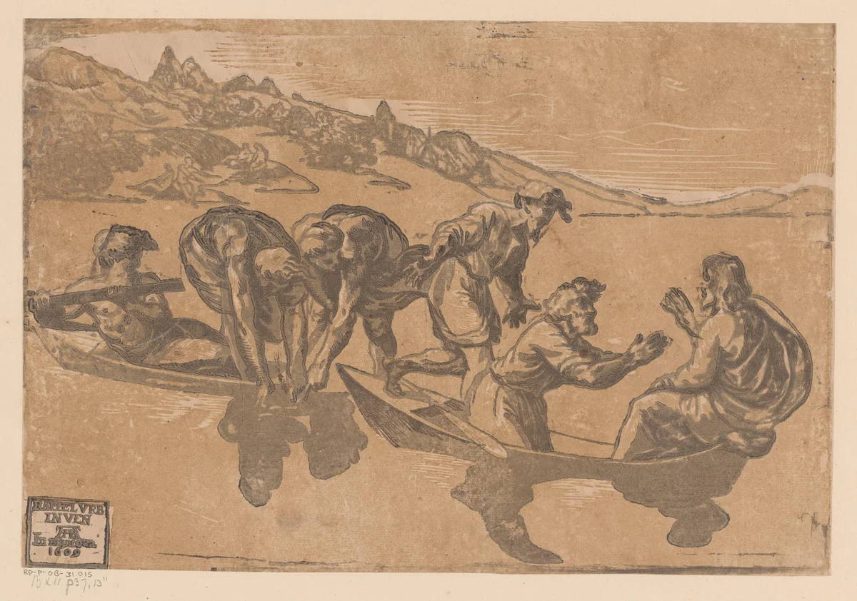 Wonderbare visvangst by Ugo da Carpi, print, 1609