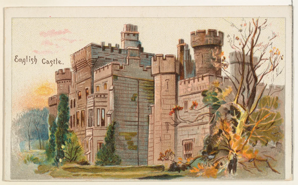 English Castle, from the Habitations of Man series (N113) issued by W. Duke, Sons & Co. to promote Honest Long Cut Smoking and Chewing Tobacco by The Giles Company, print, 1890