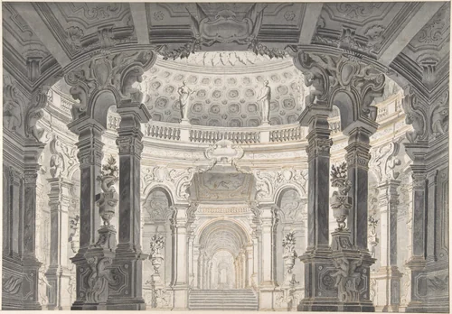 Design for a Stage Set by Pietro Righini, drawing, 1688-1742