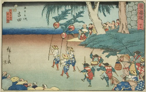 Yoshida—No. 35, from the series "Fifty-three Stations of the Tokaido (Tokaido gojusan tsugi)," also known as the Reisho Tokaido by Utagawa Hiroshige (歌川広重), print, 1842-1857