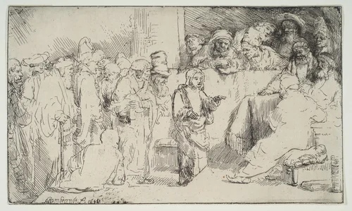 Christ Disputing with the Doctors; a sketch by Rembrandt van Rijn, print, 1652