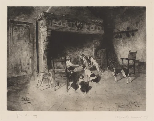 Hunting Dogs (Cani di caccia) by Francesco Colombi Borde; Paolo Sala, print, 1889