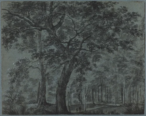 Woods at Night with Travelers by Joris van der Haagen, drawing, 1615-1669