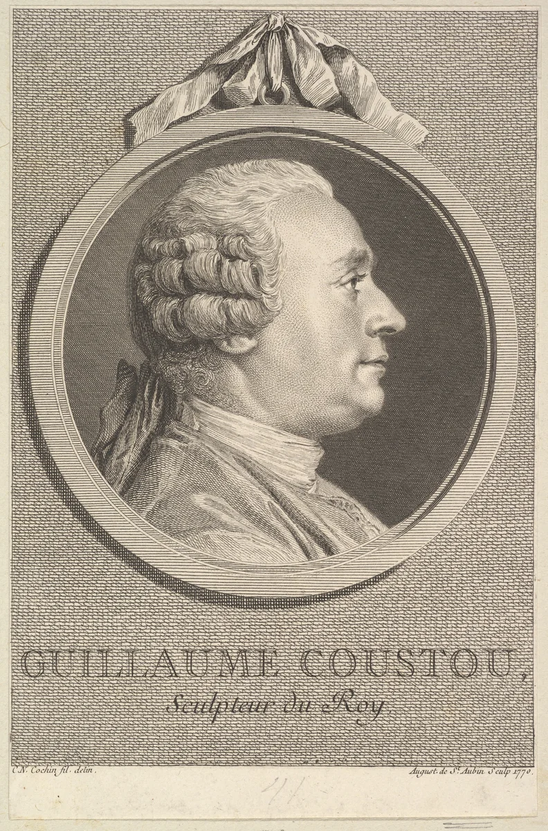 Portrait of Guillaume Coustou by Augustin de Saint-Aubin, print, 1770