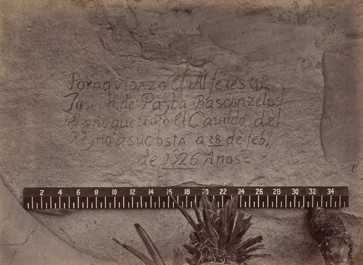 Historic Spanish Record of the Conquest, South Side of Inscription Rock, N.M.- No. 3., from the album "Geographical & Geological Explorations & Surveys West of the 100th Meridian," vol. 1 by Timothy O'Sullivan, photograph, 1873
