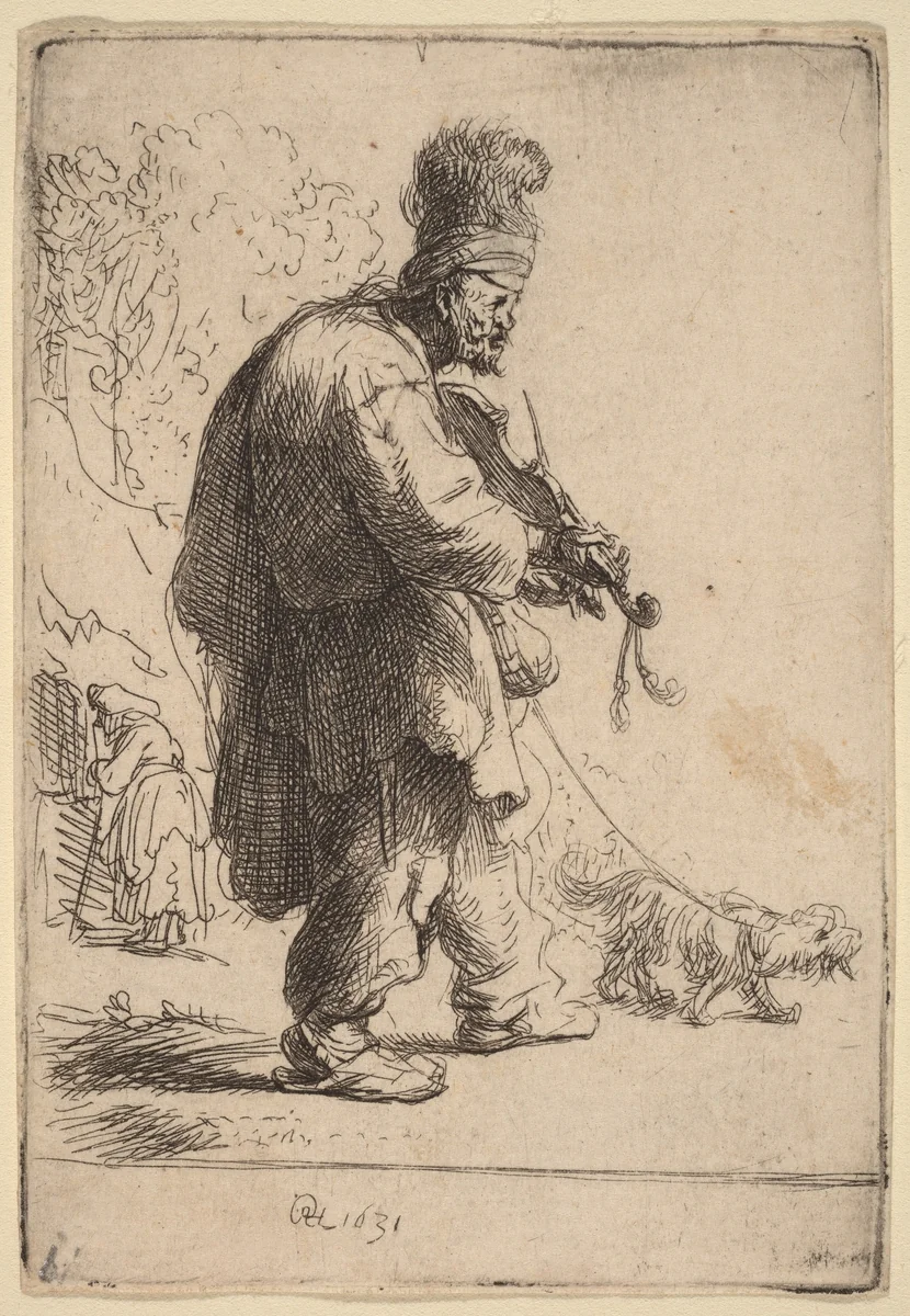 The Blind Fiddler by Rembrandt van Rijn, print, 1631