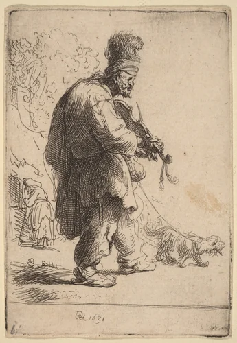 The Blind Fiddler by Rembrandt van Rijn, print, 1631