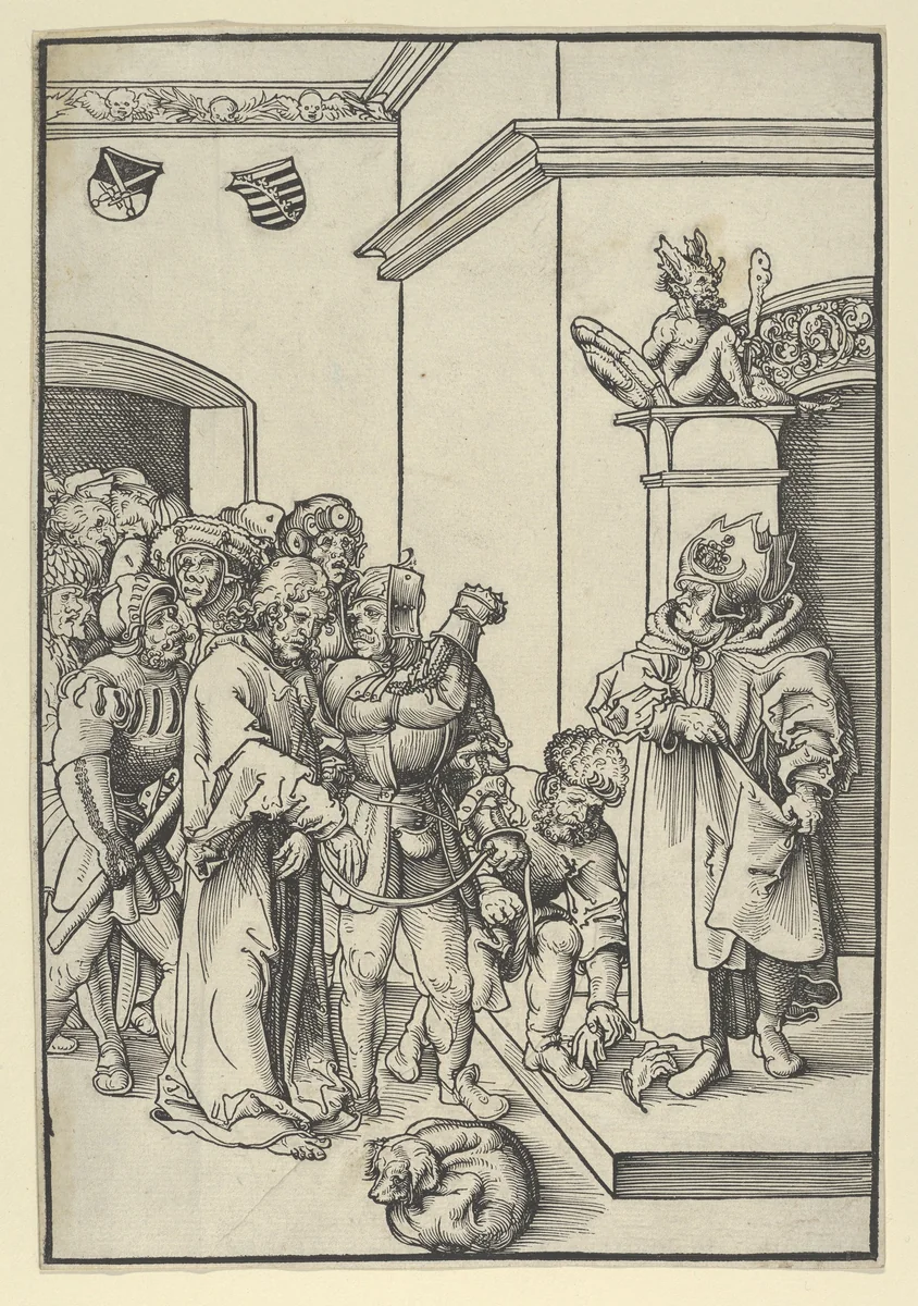Christ before Caiphas, from "The Passion" by Lucas Cranach, print, 1472-1553