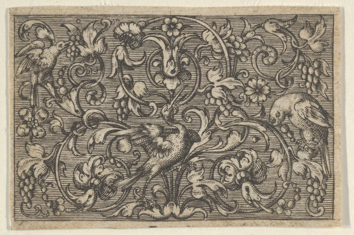 Horizontal Panel with Three Birds, from "Varii Generis Opera Aurifabris Necessaria" by Paul Birckenhultz, print, 1595-1605
