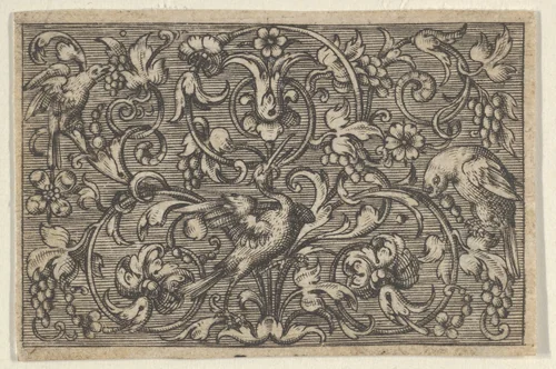 Horizontal Panel with Three Birds, from "Varii Generis Opera Aurifabris Necessaria" by Paul Birckenhultz, print, 1595-1605