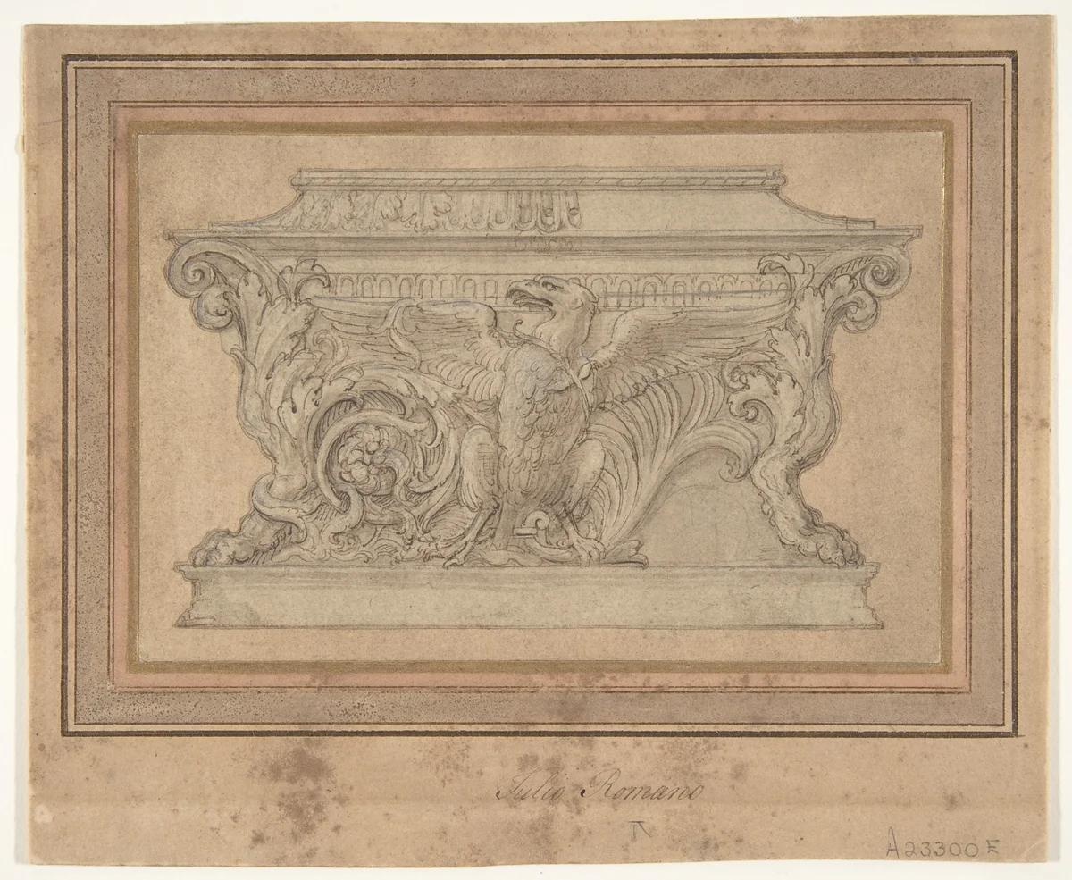 Design for a Casket with the Gonzaga Eagle by Giulio Romano, drawing, 1527-1546
