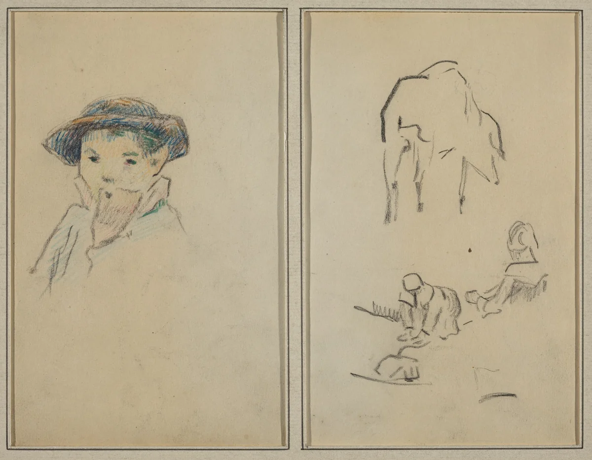 Little Breton Boy; A Pig and a Washerwoman [recto] by Paul Gauguin, drawing, 1884-1888